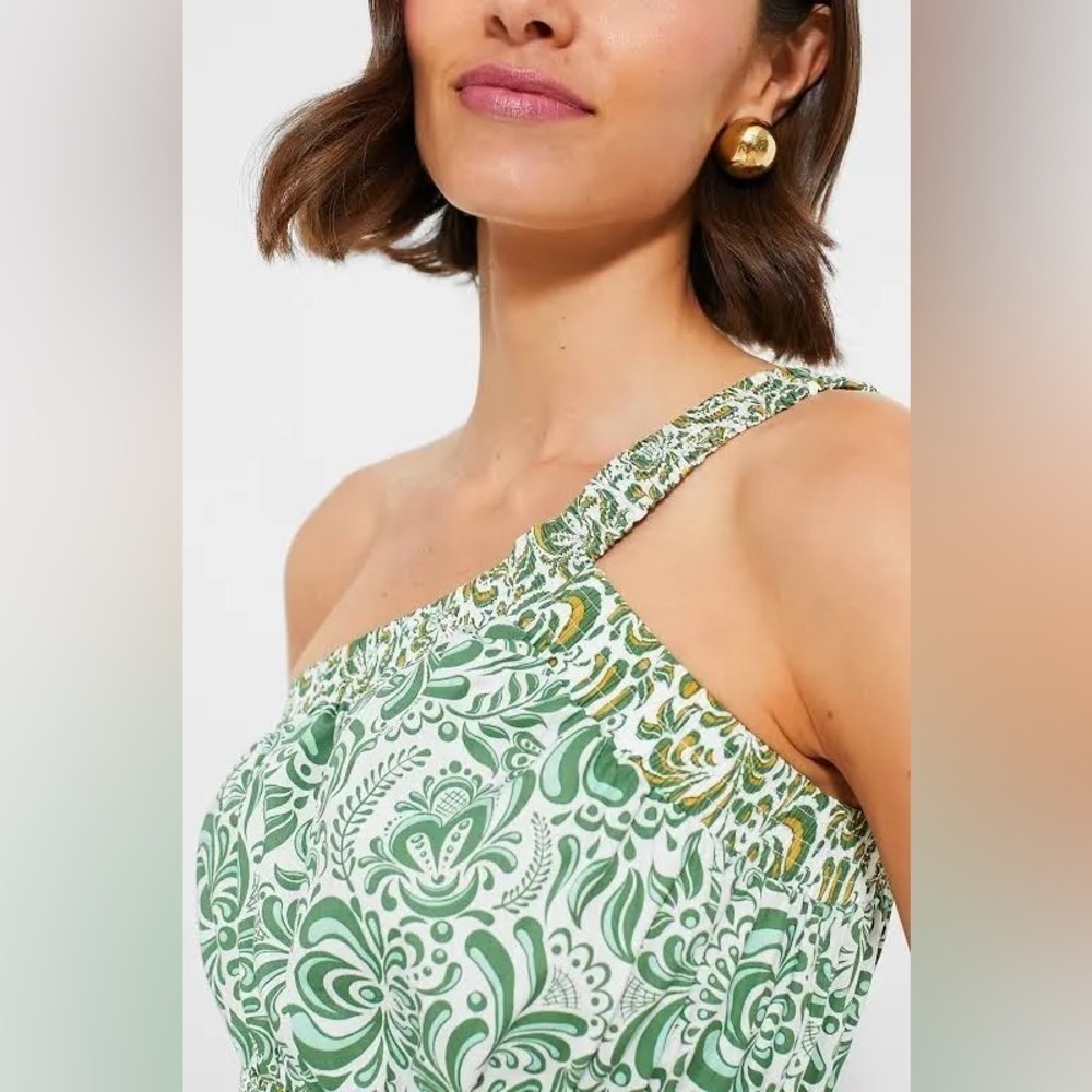 Hyacinth House Gina One Shoulder Crop Top Green Floral Cotton NWT Size XS - Picture 6 of 11